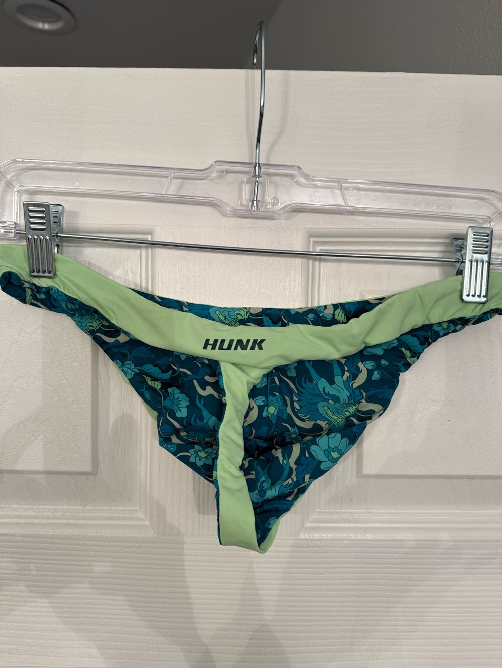 Hunk Menswear reversible green and Teal Floral Swim thong- medium - Picture 4 of 8